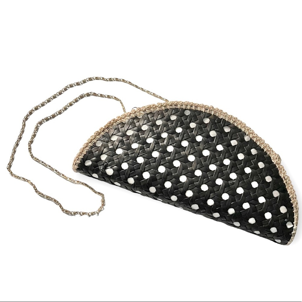 Half Crescent Wicker Crochet Gold Chain Crossbody Beach Resort Wear Neutral